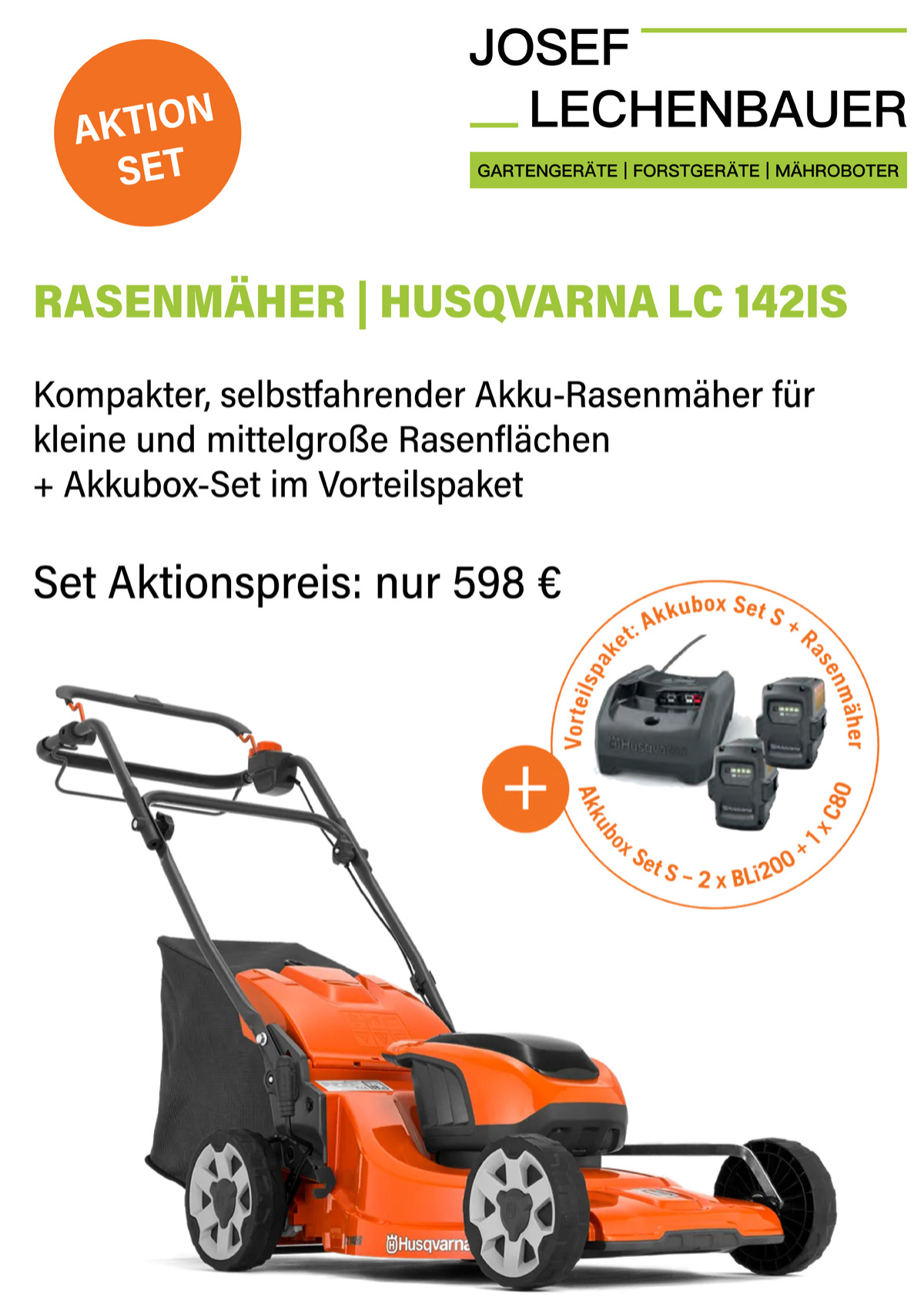 Husqvarna Rasenmäher und Akkubox-Set im Vorteilspaket Husqvarna Rasenmäher und Akkubox-Set im Vorteilspaket