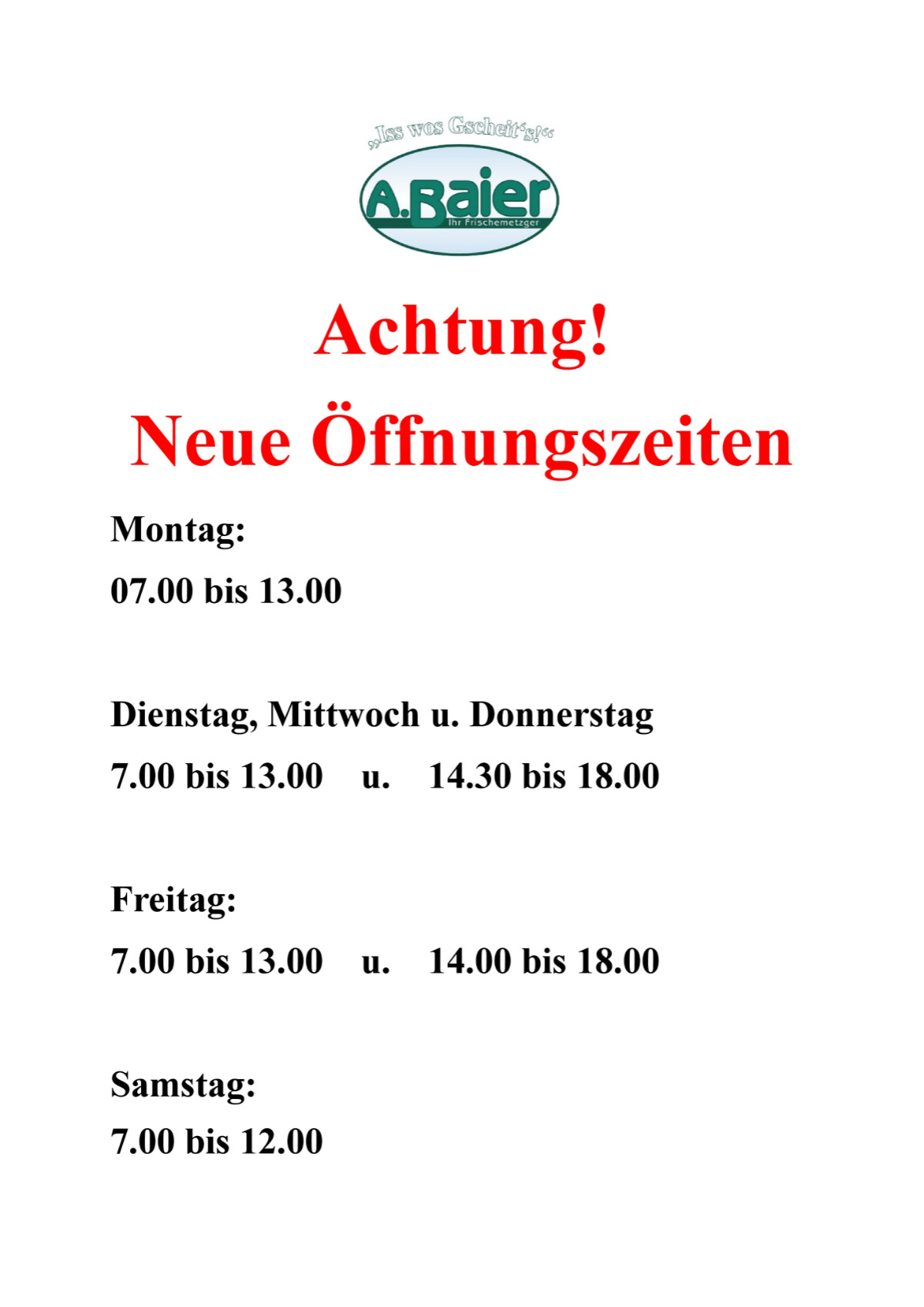 Neue Öffnungszeiten